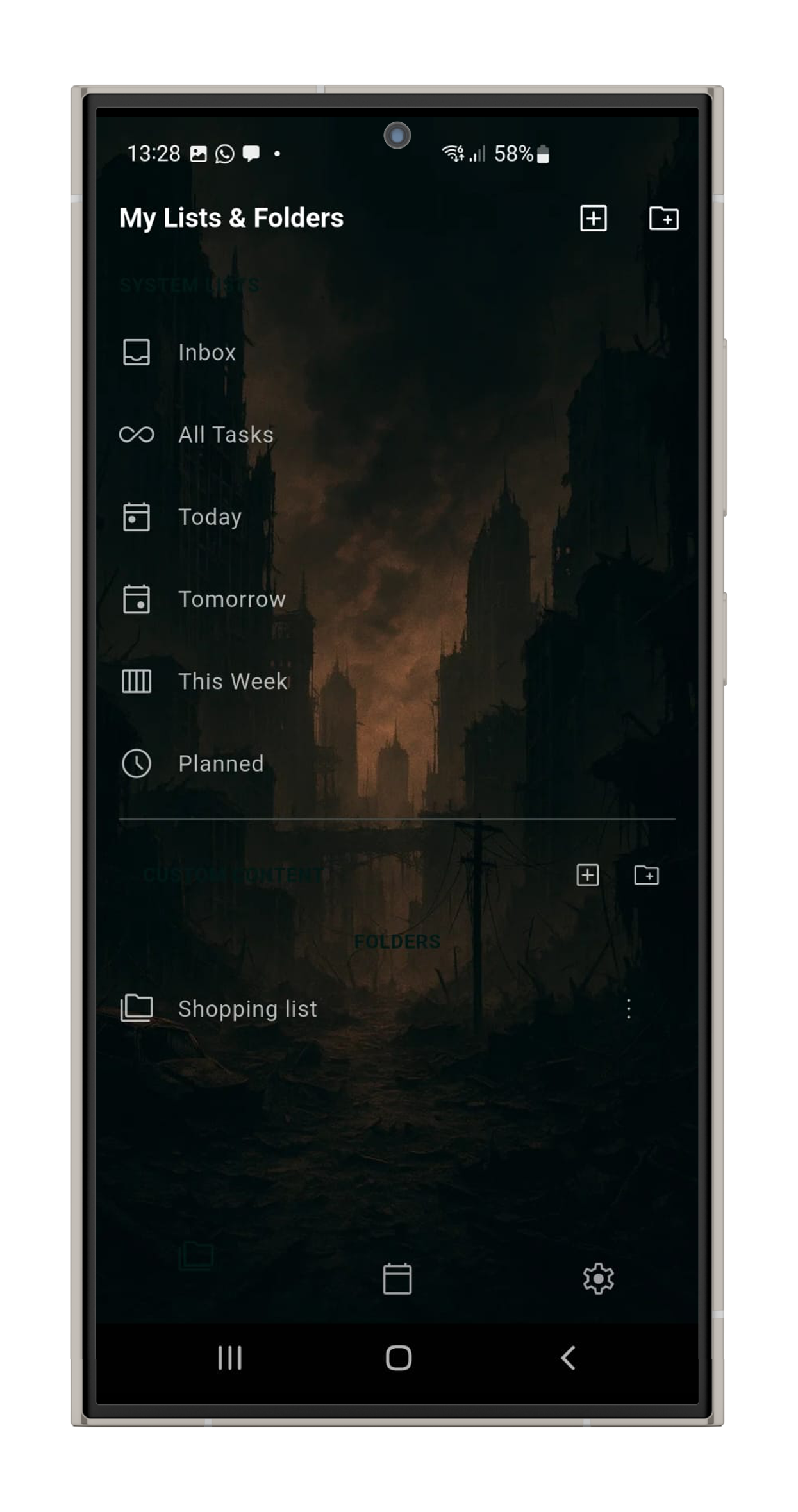 App screenshot of Kaizen on a smartphone showing the calendar and tasks unified