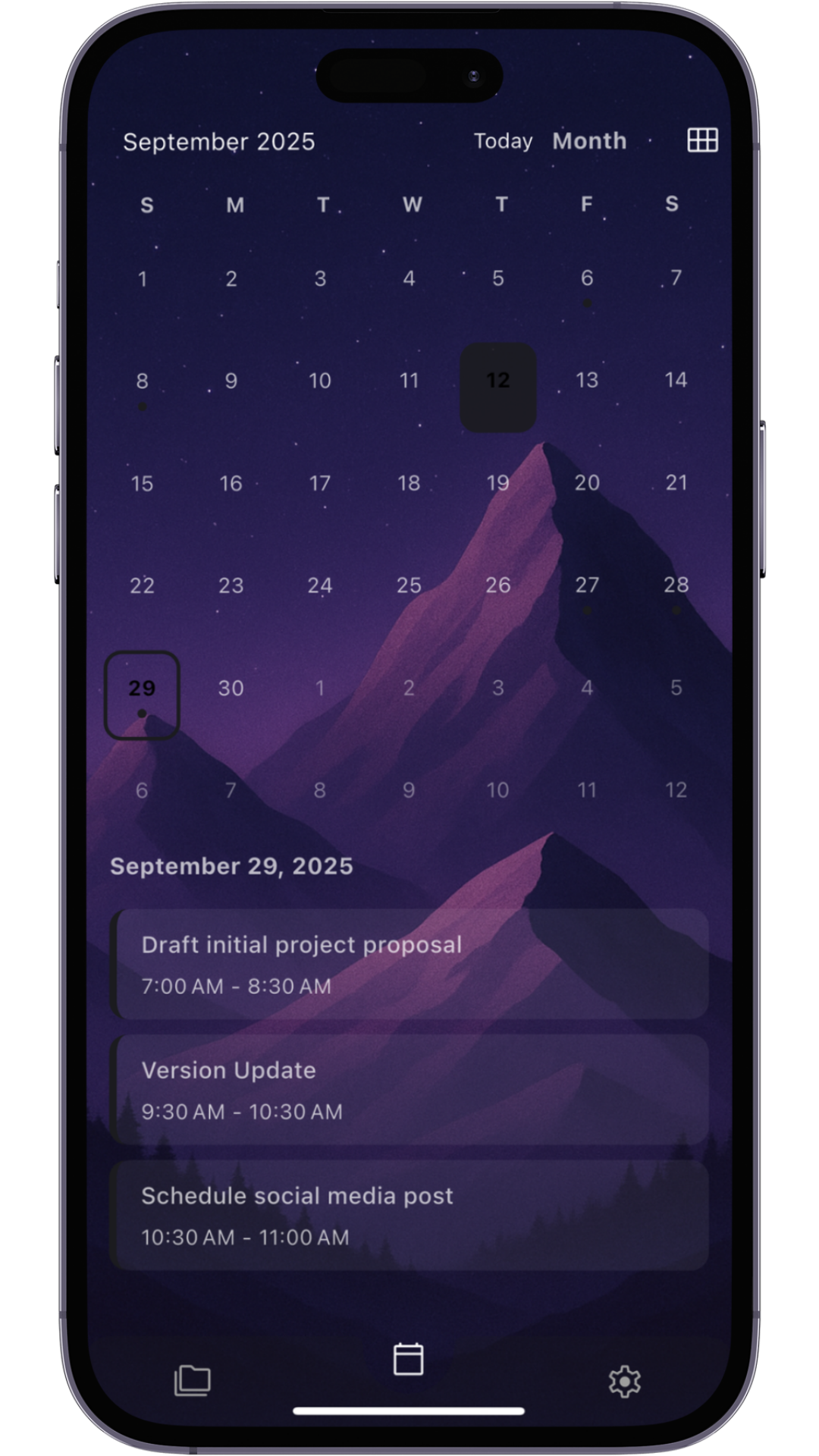 Month view calendar with task integration